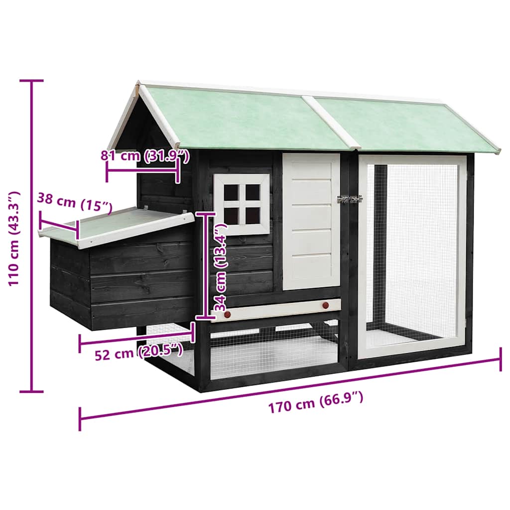 Chicken Cage Grey 170x81x110 cm Solid Pine & Fir Wood
