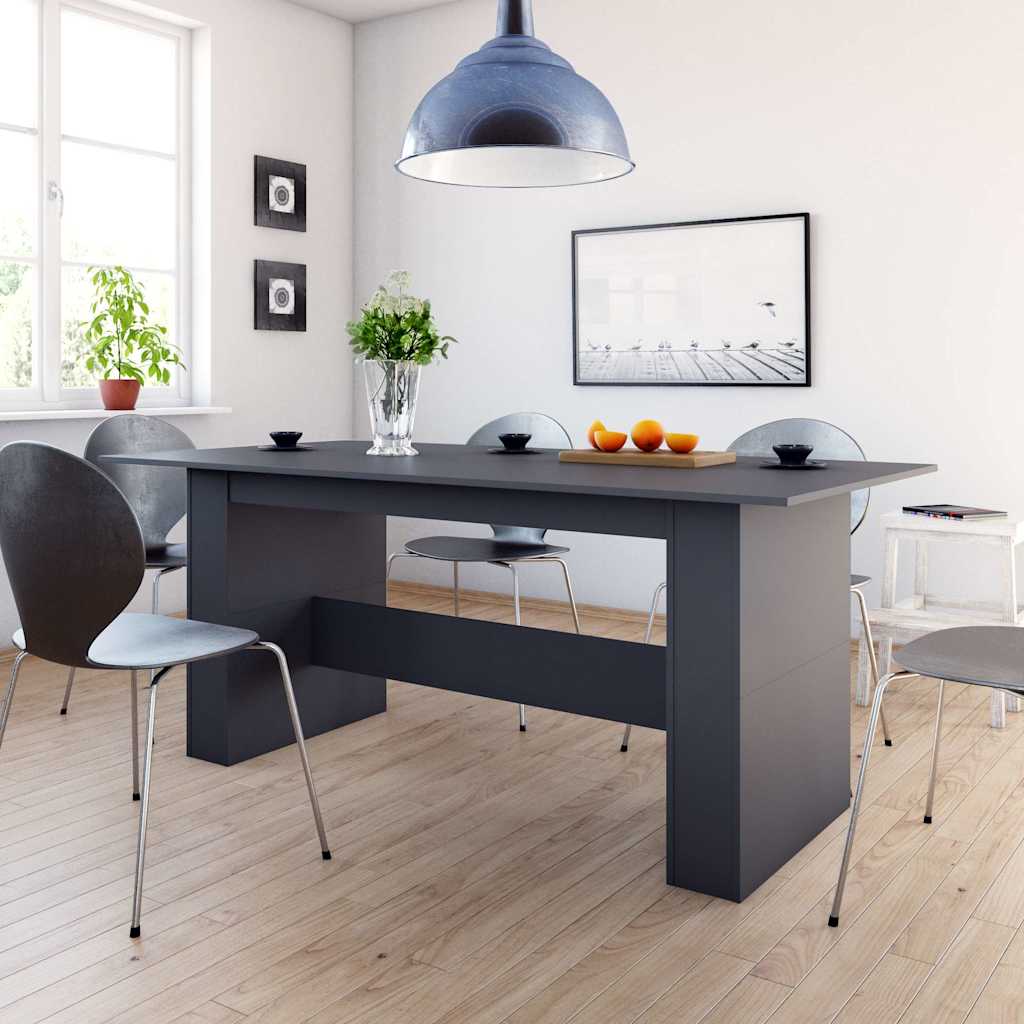 Dining Table High Gloss Grey 180x90x76 cm Engineered Wood