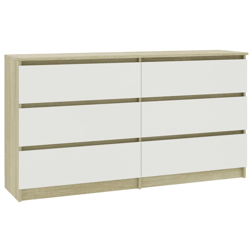 Sideboard White and Sonoma Oak 140x35x76 cm Engineered Wood