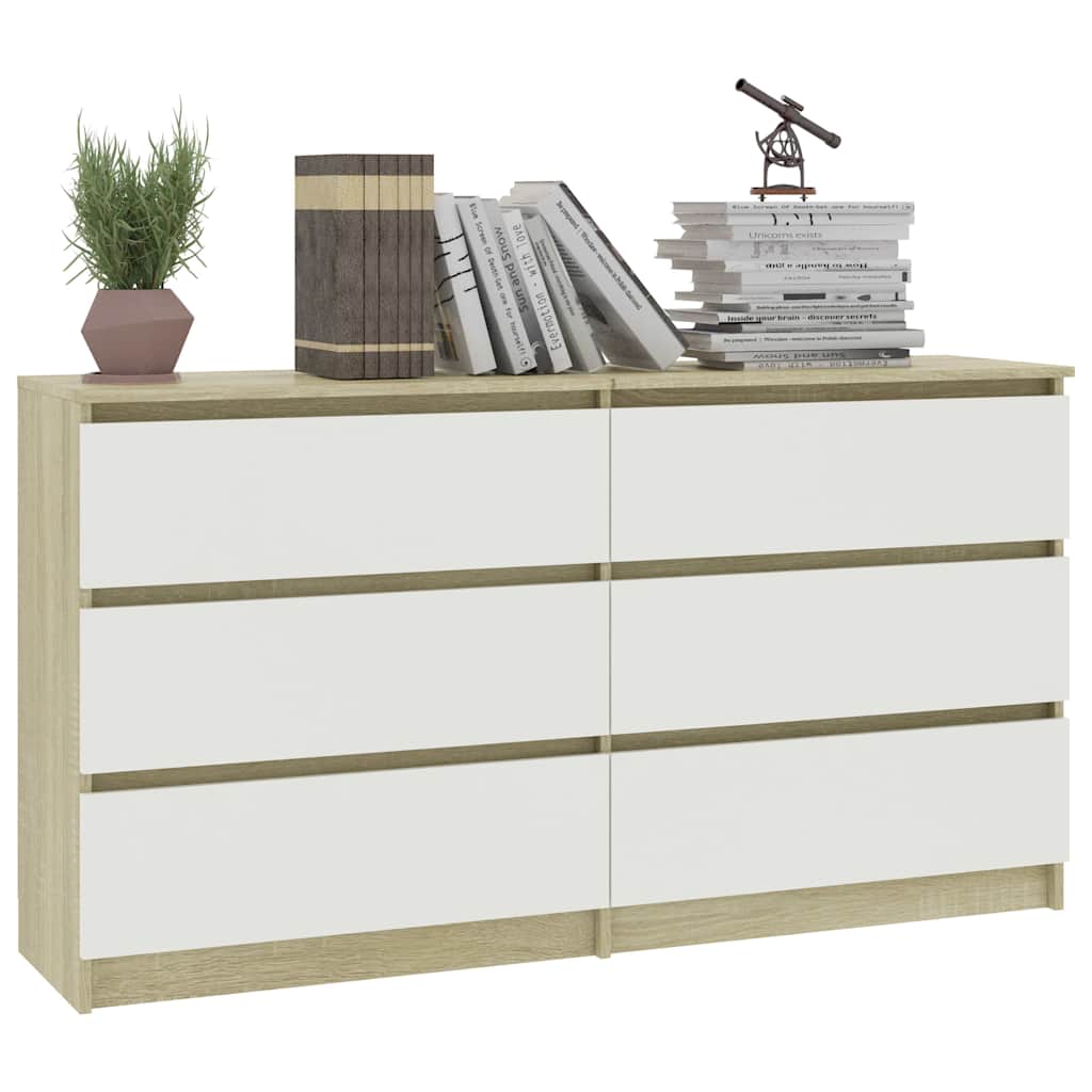 Sideboard White and Sonoma Oak 140x35x76 cm Engineered Wood