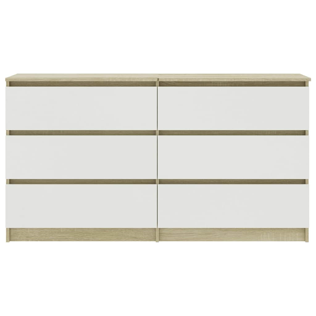 Sideboard White and Sonoma Oak 140x35x76 cm Engineered Wood