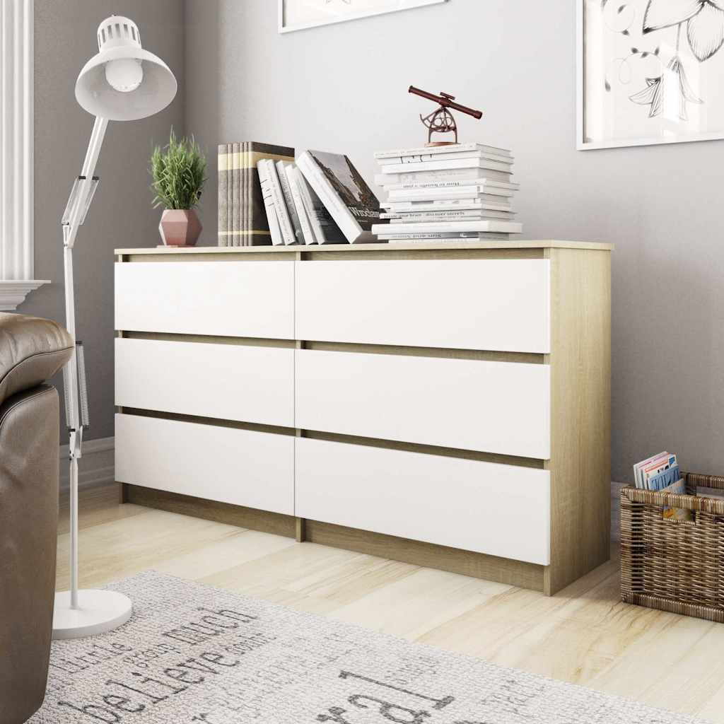 Sideboard White and Sonoma Oak 140x35x76 cm Engineered Wood