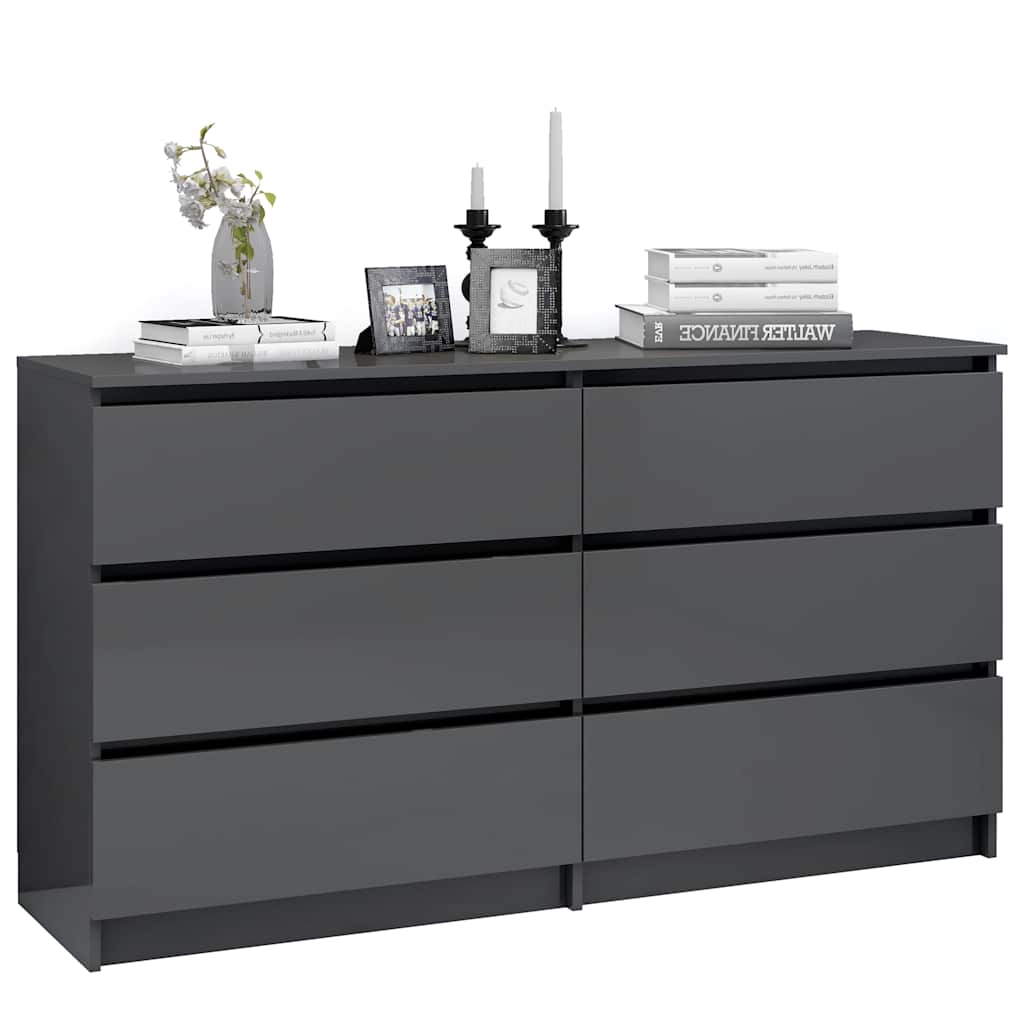 Sideboard High Gloss Grey 140x35x76 cm Engineered Wood
