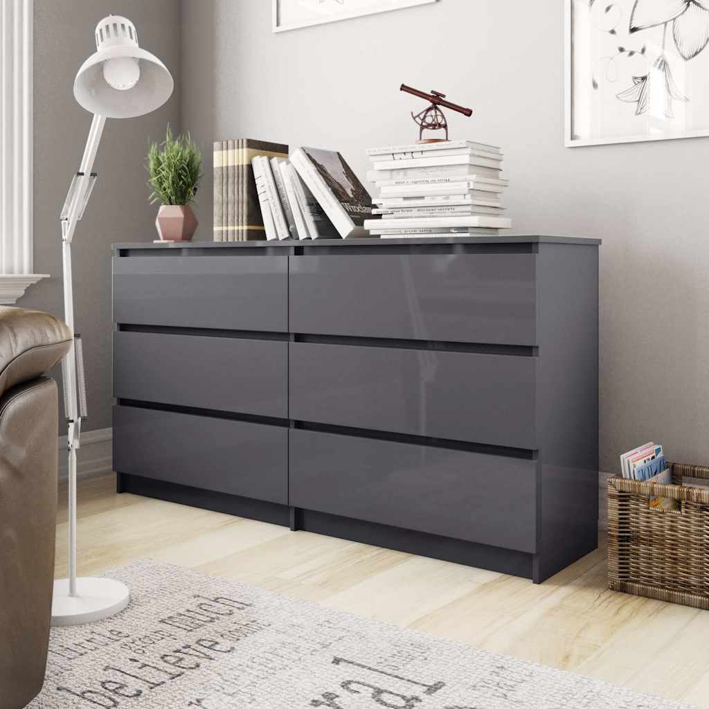 Sideboard High Gloss Grey 140x35x76 cm Engineered Wood