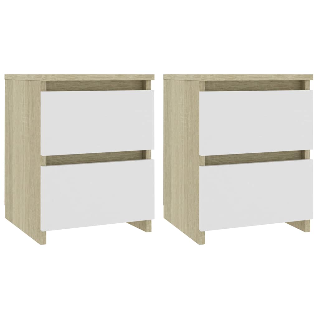 Bedside Cabinets 2 pcs White and Sonoma Oak 30x30x40 cm Engineered Wood