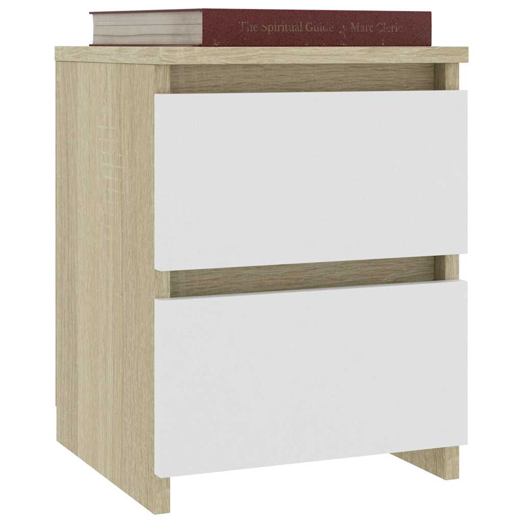 Bedside Cabinets 2 pcs White and Sonoma Oak 30x30x40 cm Engineered Wood