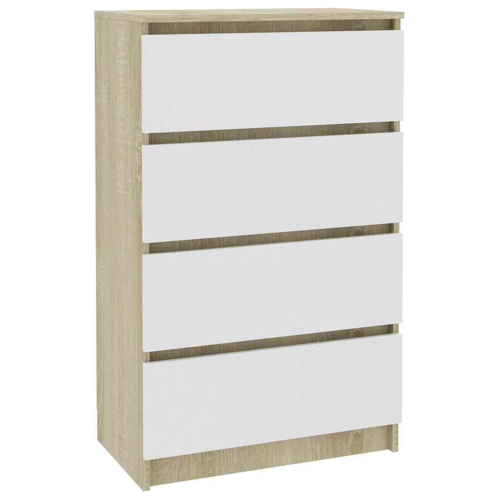 Sideboard White and Sonoma Oak 60x35x98.5 cm Engineered Wood