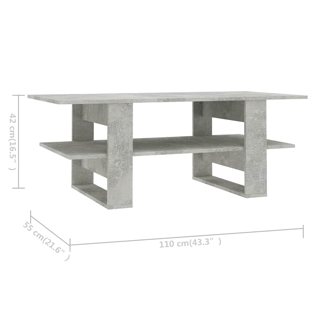 Coffee Table Concrete Grey 110x55x42 cm Engineered Wood