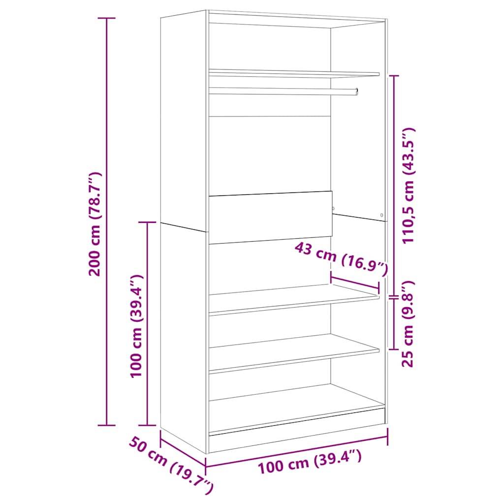 Wardrobe Black 100x50x200 cm Engineered Wood