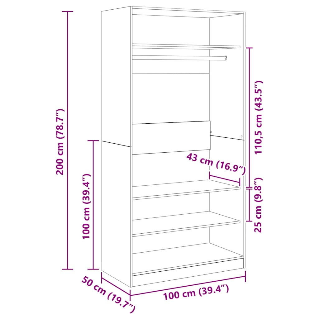Wardrobe Grey 100x50x200 cm Engineered Wood