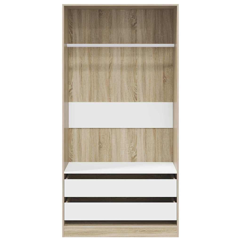 Wardrobe White and Sonoma Oak 100x50x200 cm Engineered Wood