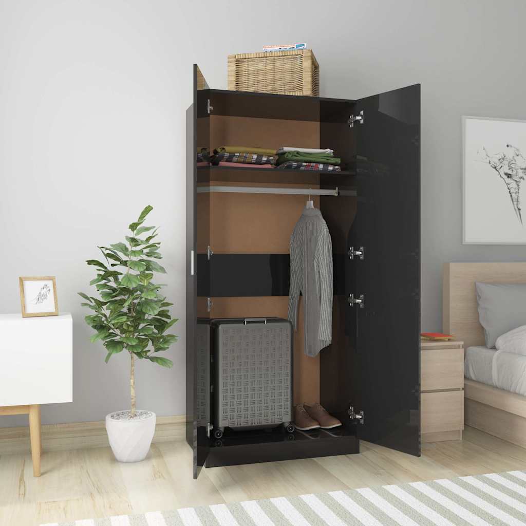 Wardrobe High Gloss Black 80x52x180 cm Engineered Wood