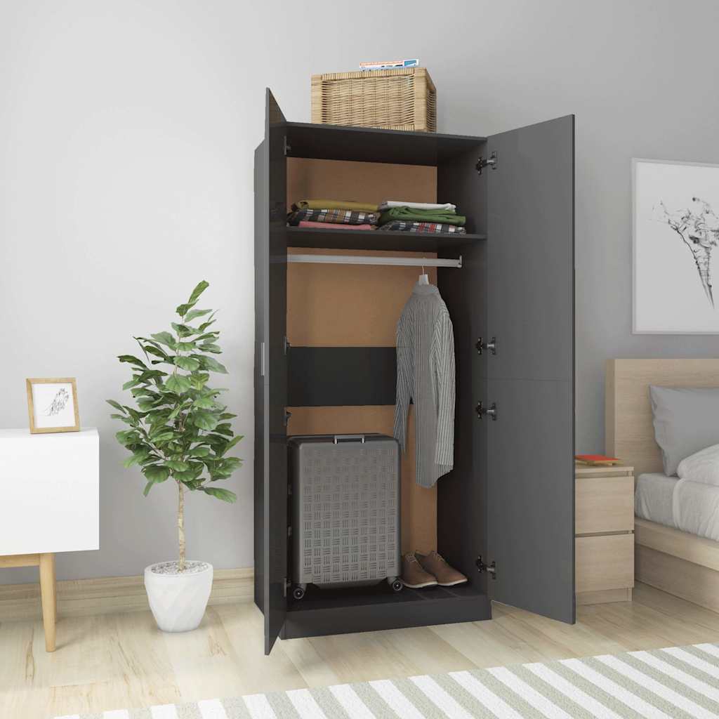 Wardrobe High Gloss Grey 80x52x180 cm Engineered Wood