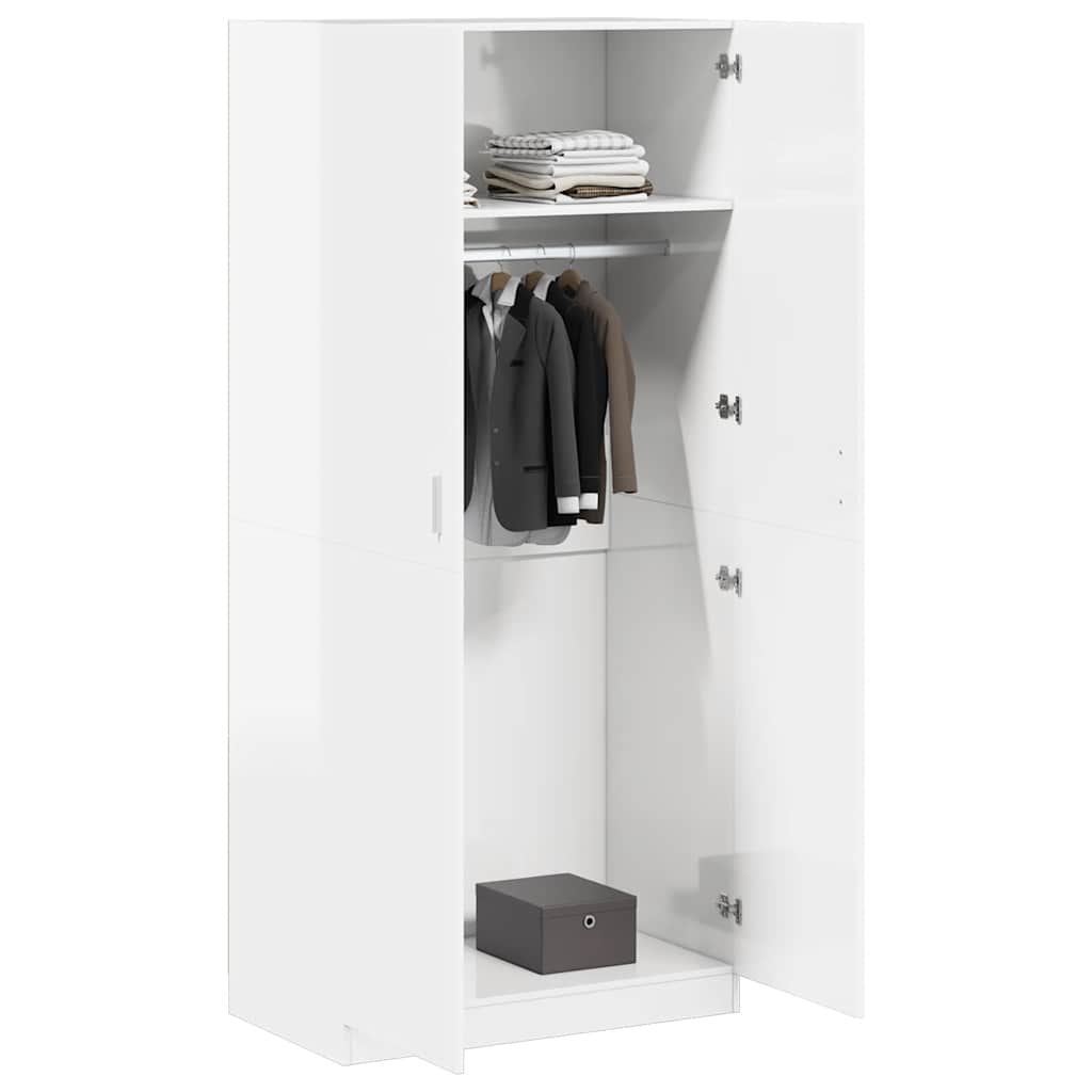 Wardrobe High Gloss White 90x52x200 cm Engineered Wood
