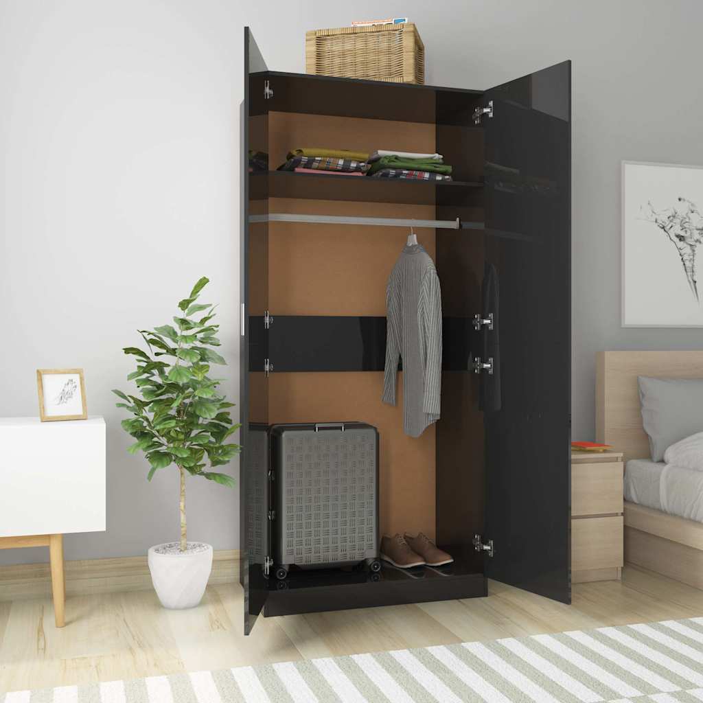 Wardrobe High Gloss Black 90x52x200 cm Engineered Wood