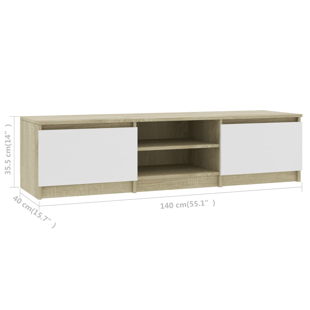 TV Cabinet White and Sonoma Oak 140x40x35.5 cm Engineered Wood