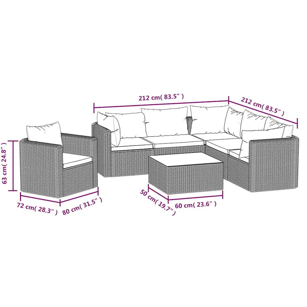 7 Piece Garden Lounge Set with Cushions Poly Rattan Black