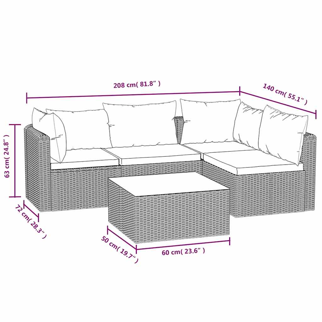 5 Piece Garden Lounge Set with Cushions Poly Rattan Black