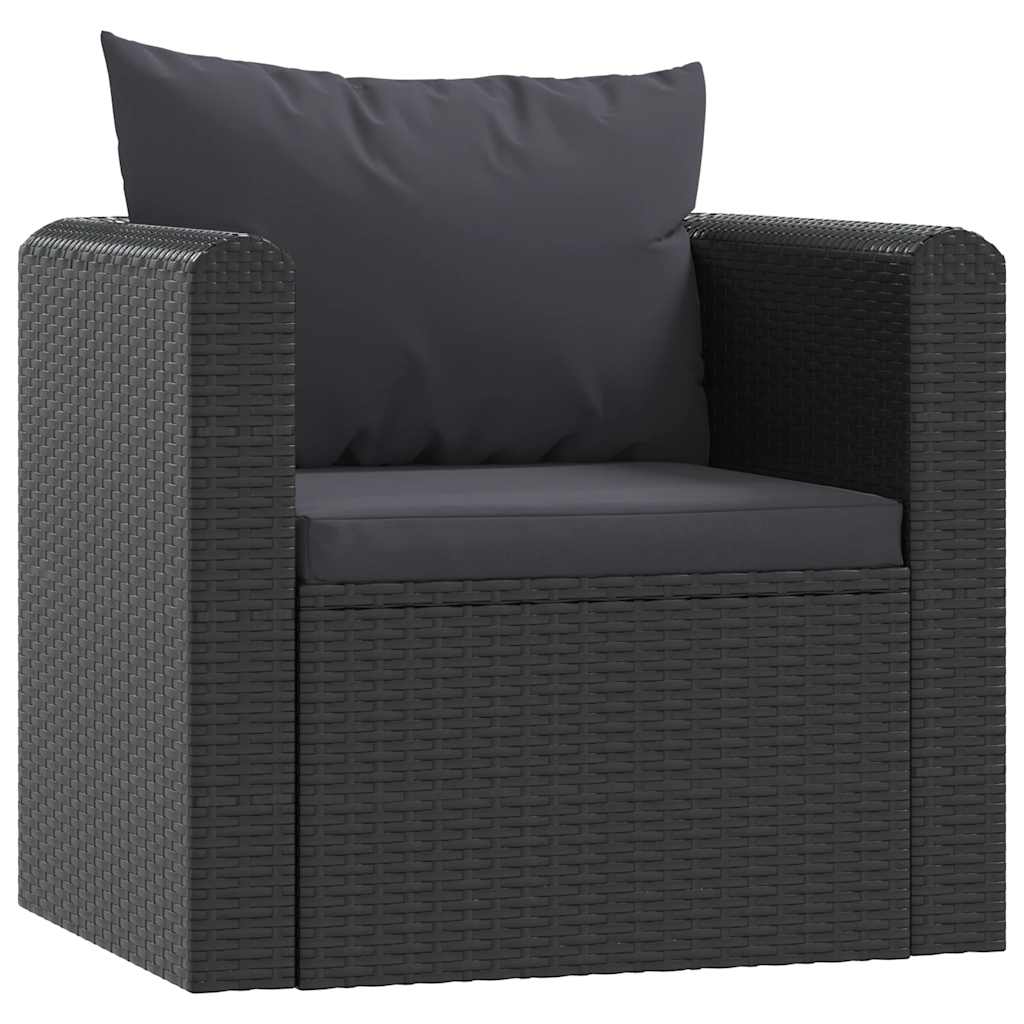 Single Sofa with Cushions Poly Rattan Black