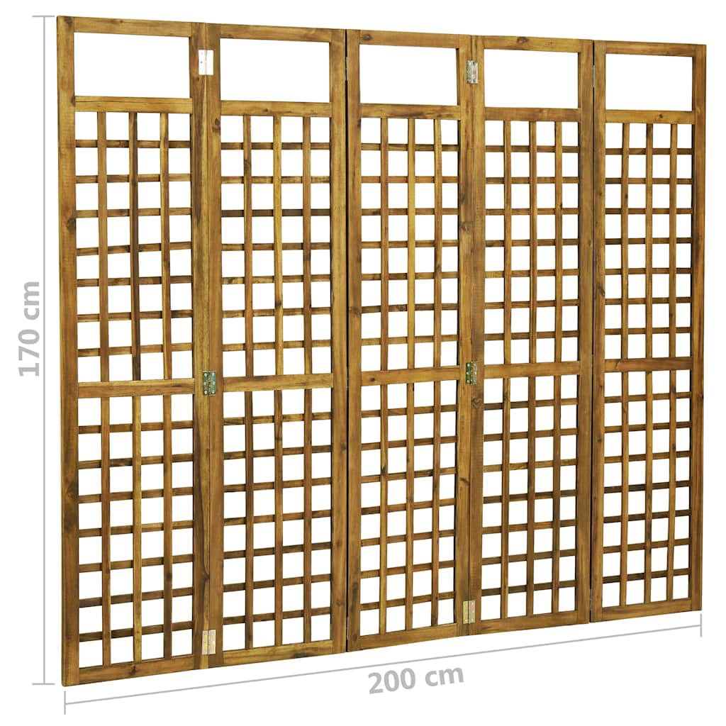 5-Panel Room Divider/Trellis Solid Acacia Wood 200x170 cm