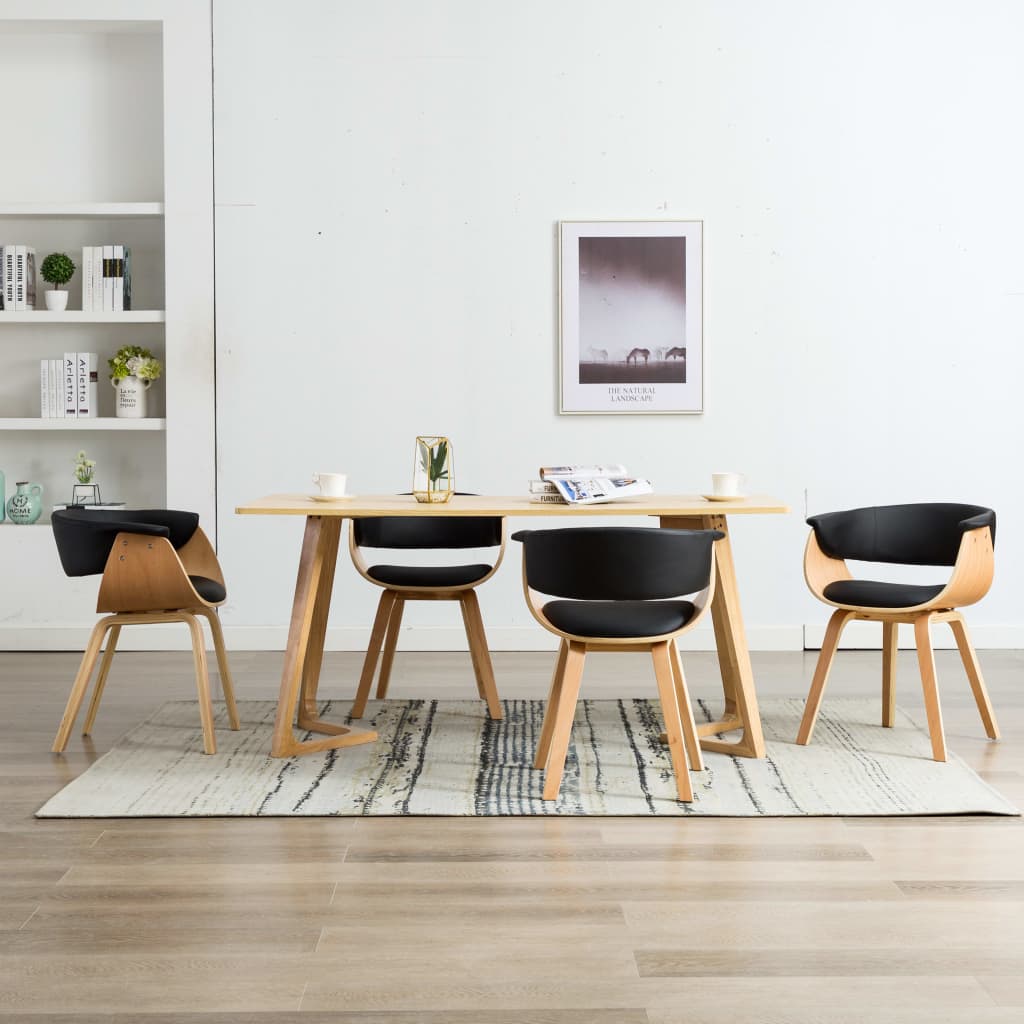 Dining Chairs 4 pcs Black Bent Wood and Faux Leather
