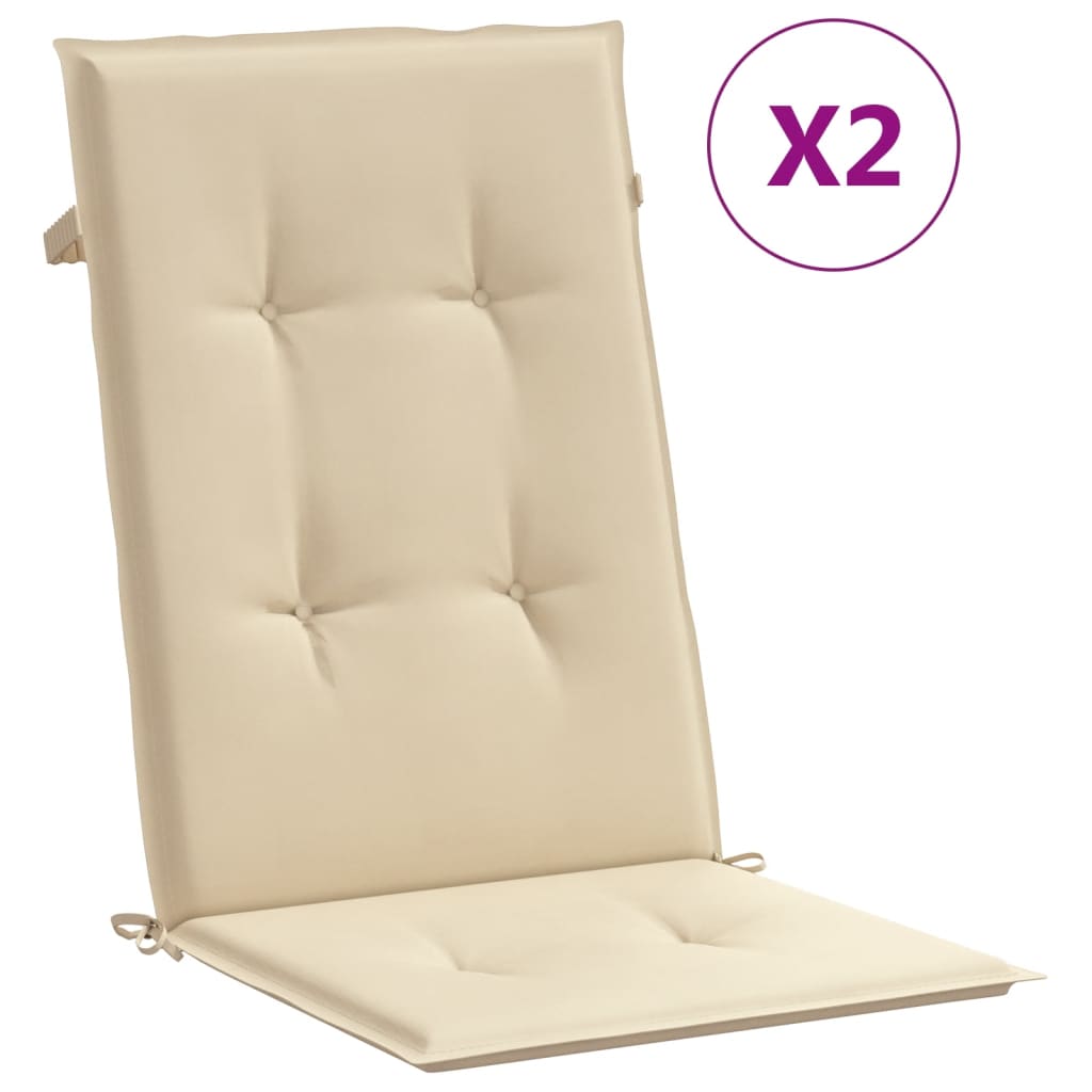 Garden Highback Chair Cushions 2 pcs Beige 120x50x3 cm Fabric