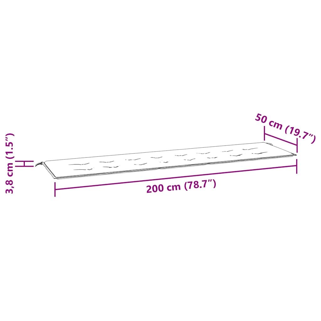 Garden Bench Cushion Black 200x50x3 cm Oxford Fabric