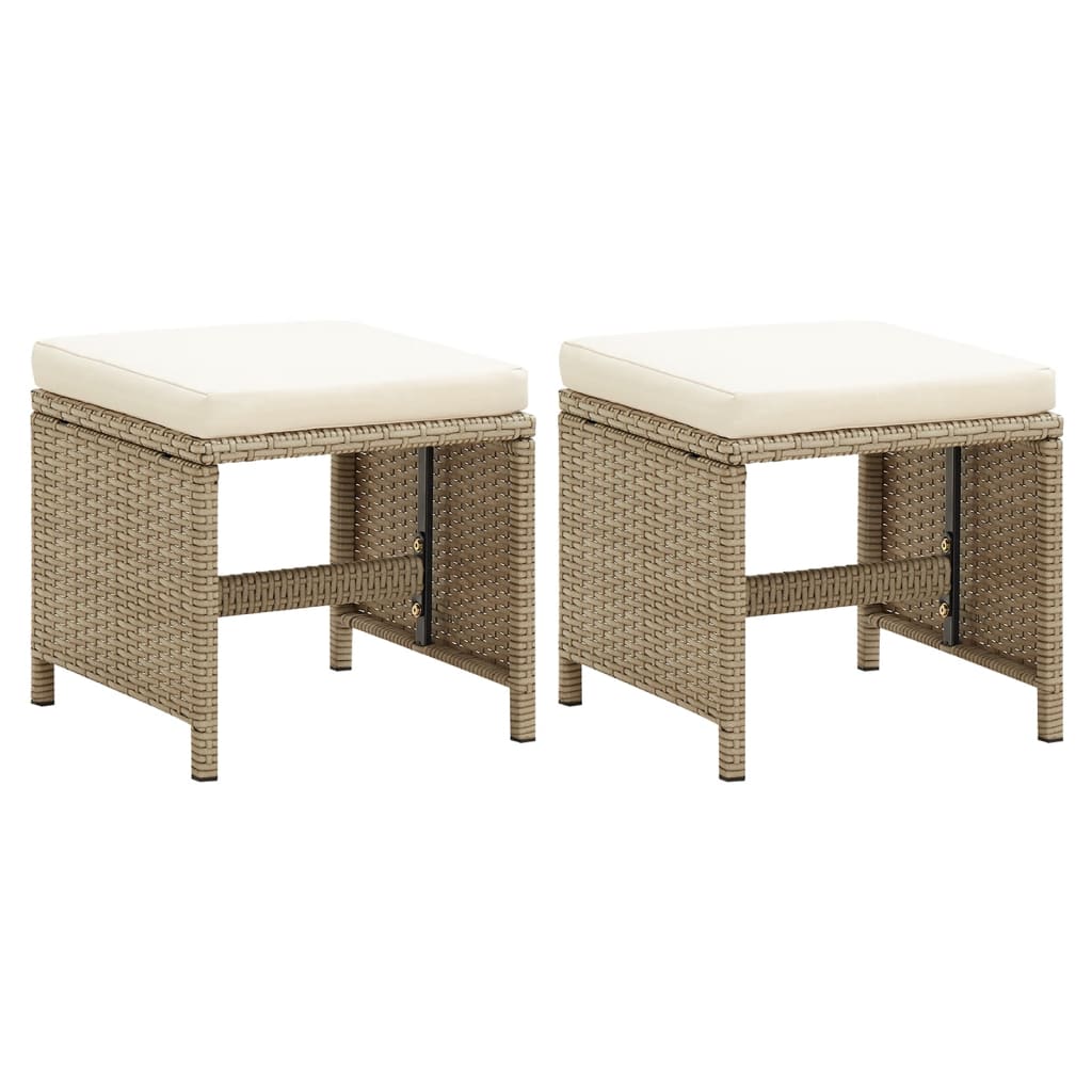 Garden Stools 2 pcs with Cushions Poly Rattan Beige