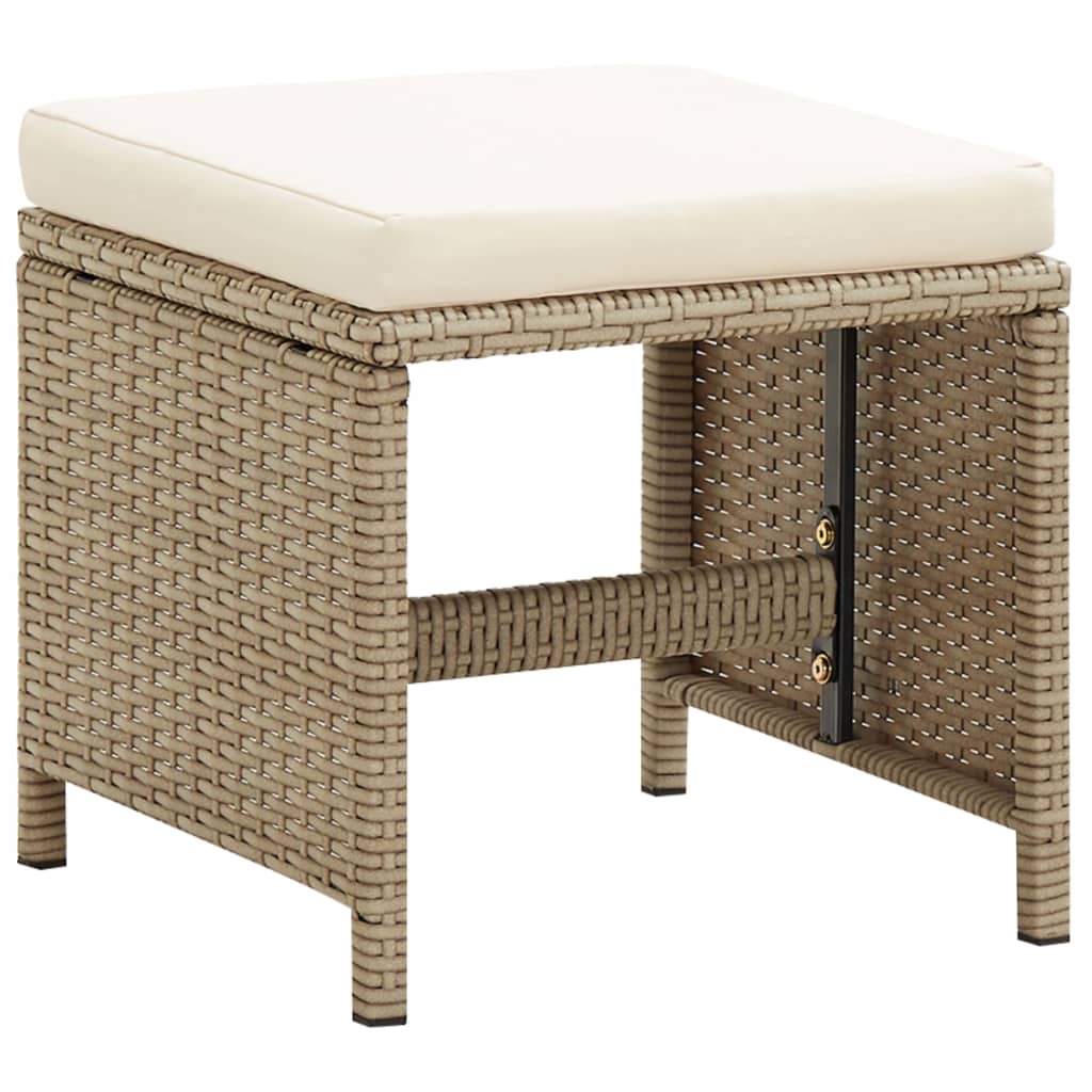 Garden Stools 2 pcs with Cushions Poly Rattan Beige