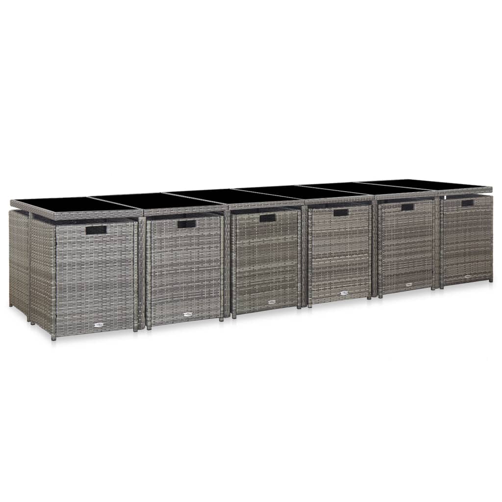 17 Piece Outdoor Dining Set with Cushions Poly Rattan Grey