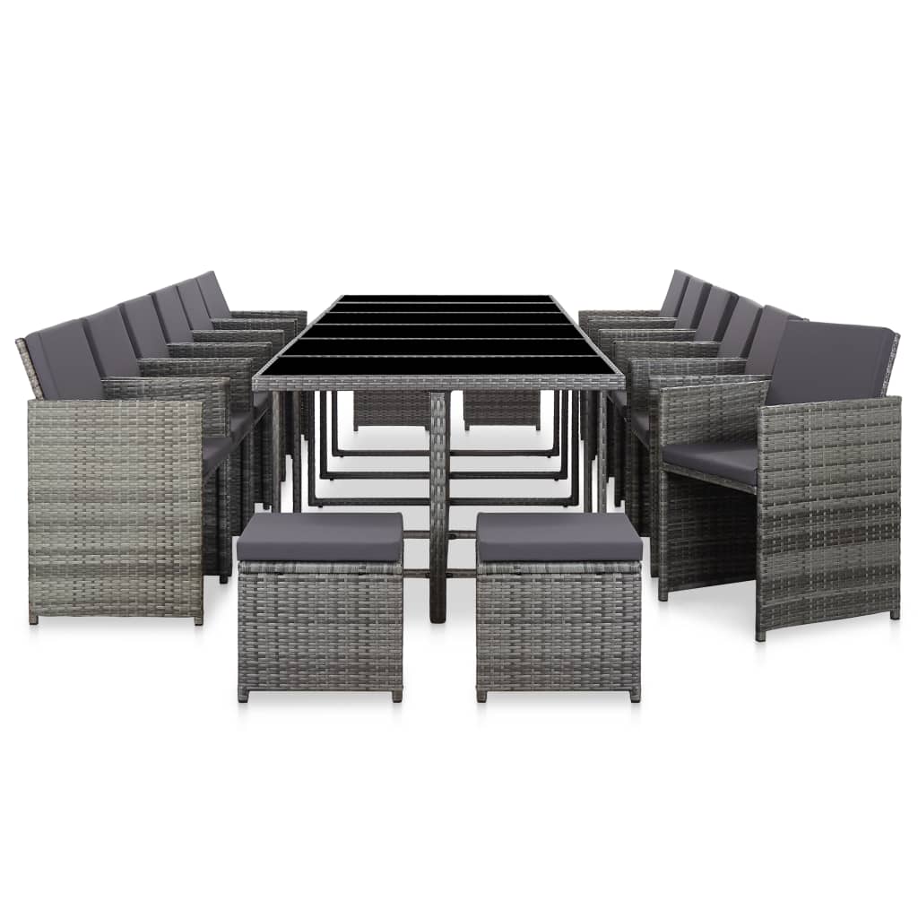 17 Piece Outdoor Dining Set with Cushions Poly Rattan Grey