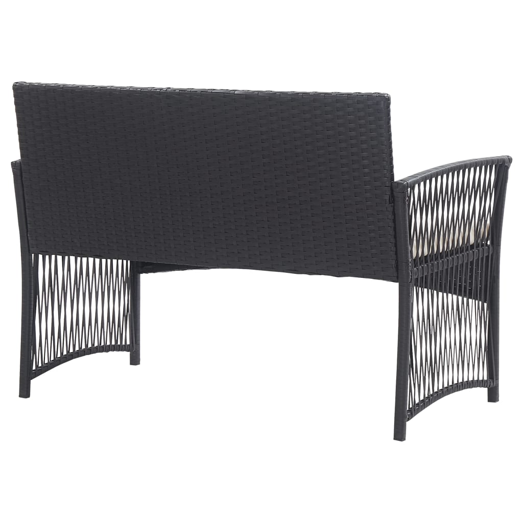 4 Piece Garden Lounge Set with Cushion Poly Rattan Black