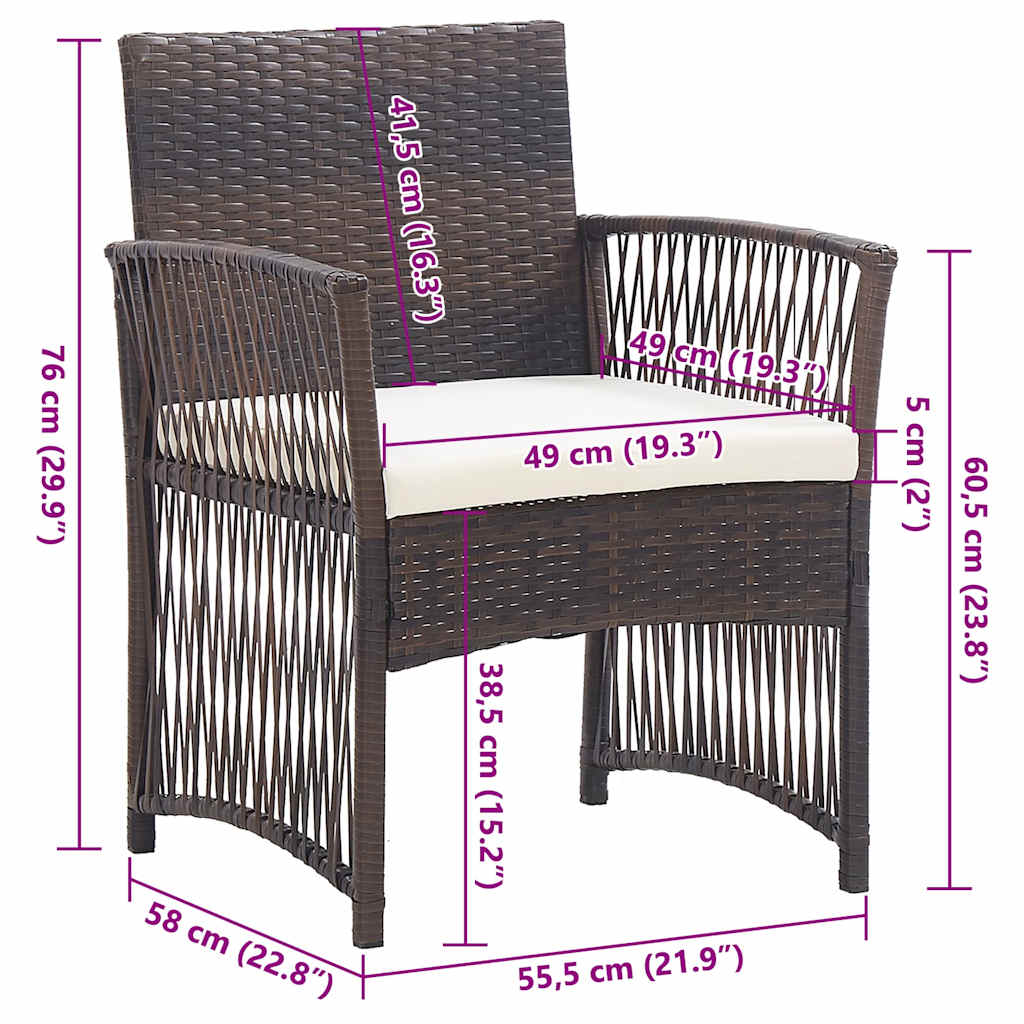 Garden Armchairs with Cushions 2 pcs Brown Poly Rattan