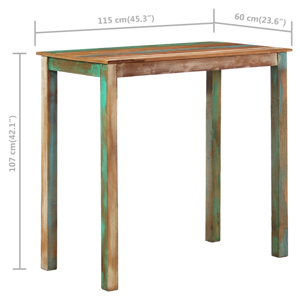 5 Piece Bar Set Solid Wood Reclaimed and Real Leather