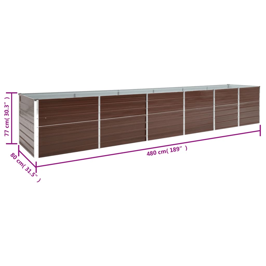 Garden Raised Bed Galvanised Steel 480x80x77 cm Brown