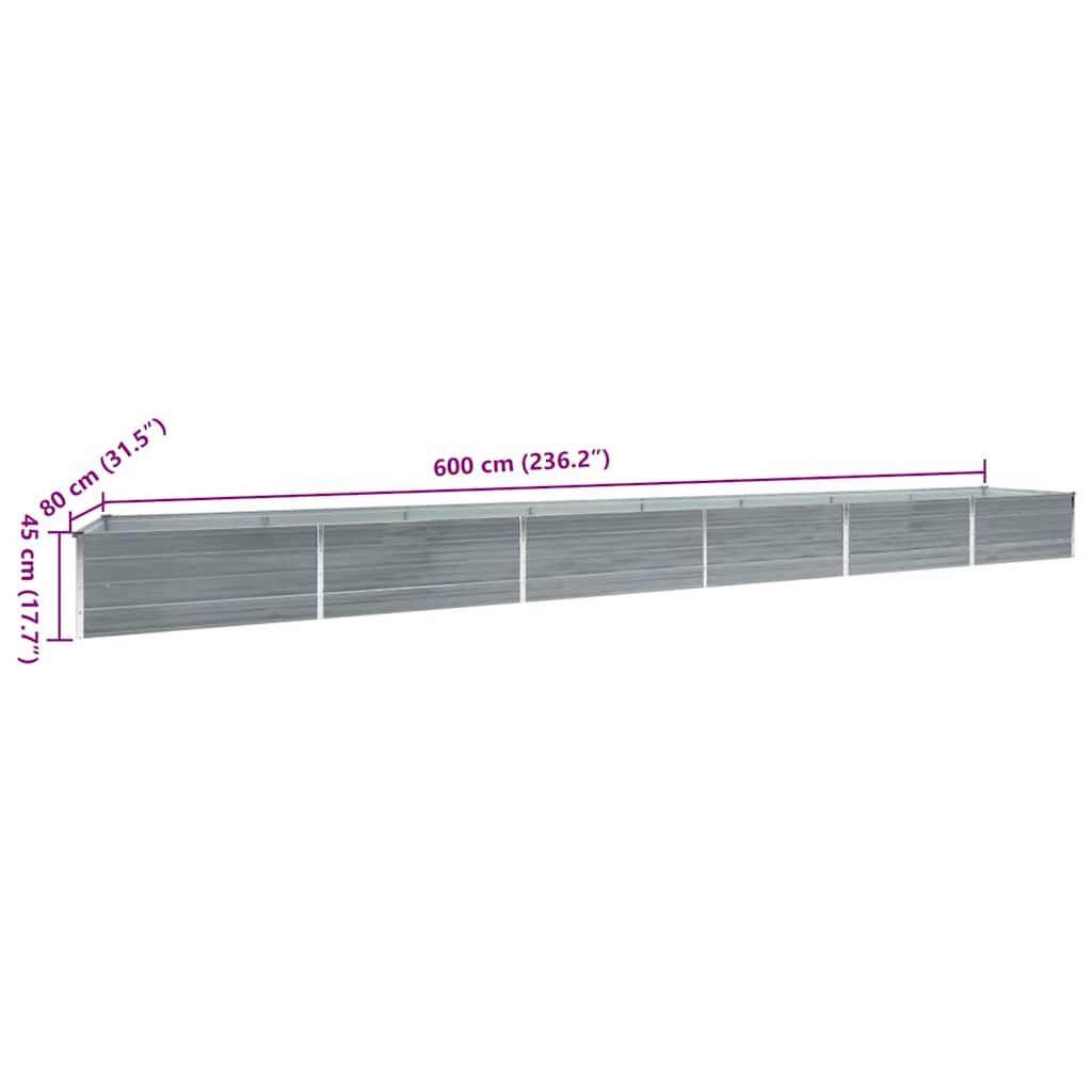 Garden Raised Bed Galvanised Steel 600x80x45 cm Grey