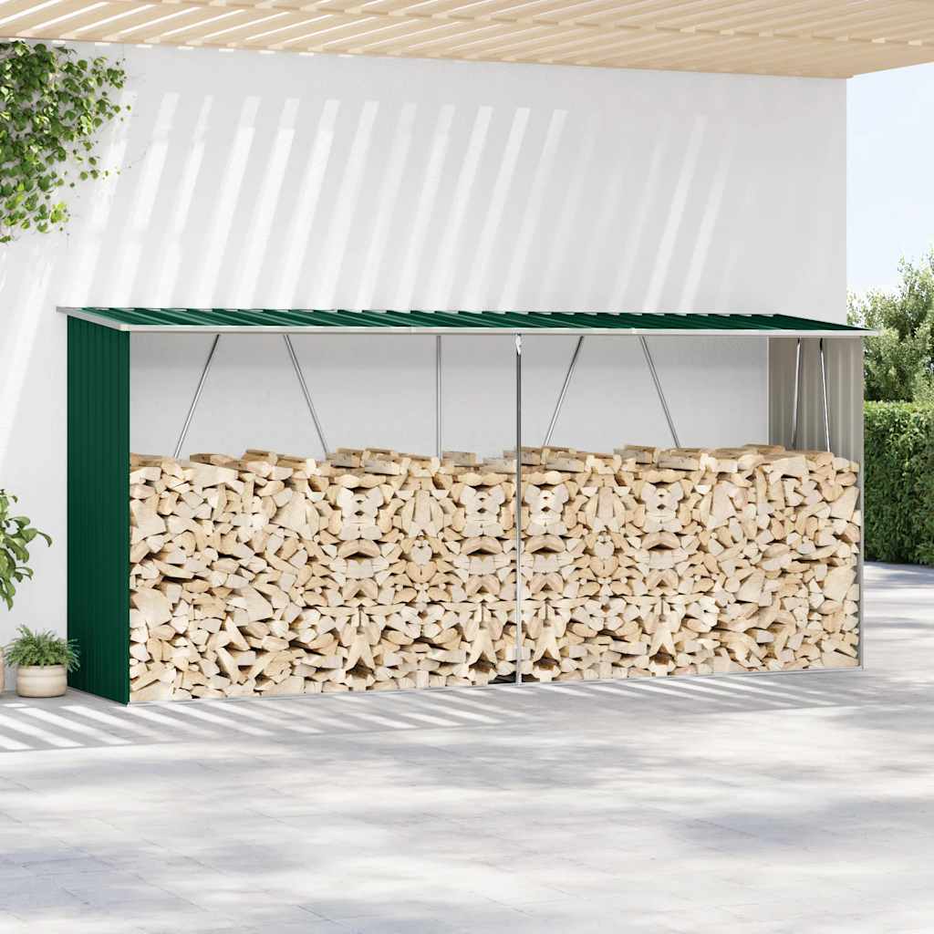 Garden Log Storage Shed Galvanised Steel 330x84x152 cm Green