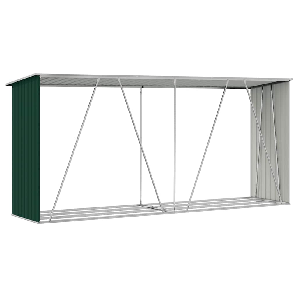 Garden Log Storage Shed Galvanised Steel 330x84x152 cm Green