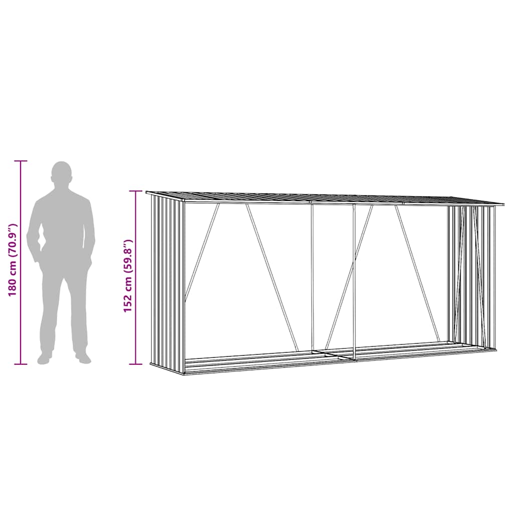 Garden Log Storage Shed Galvanised Steel 330x84x152 cm Green