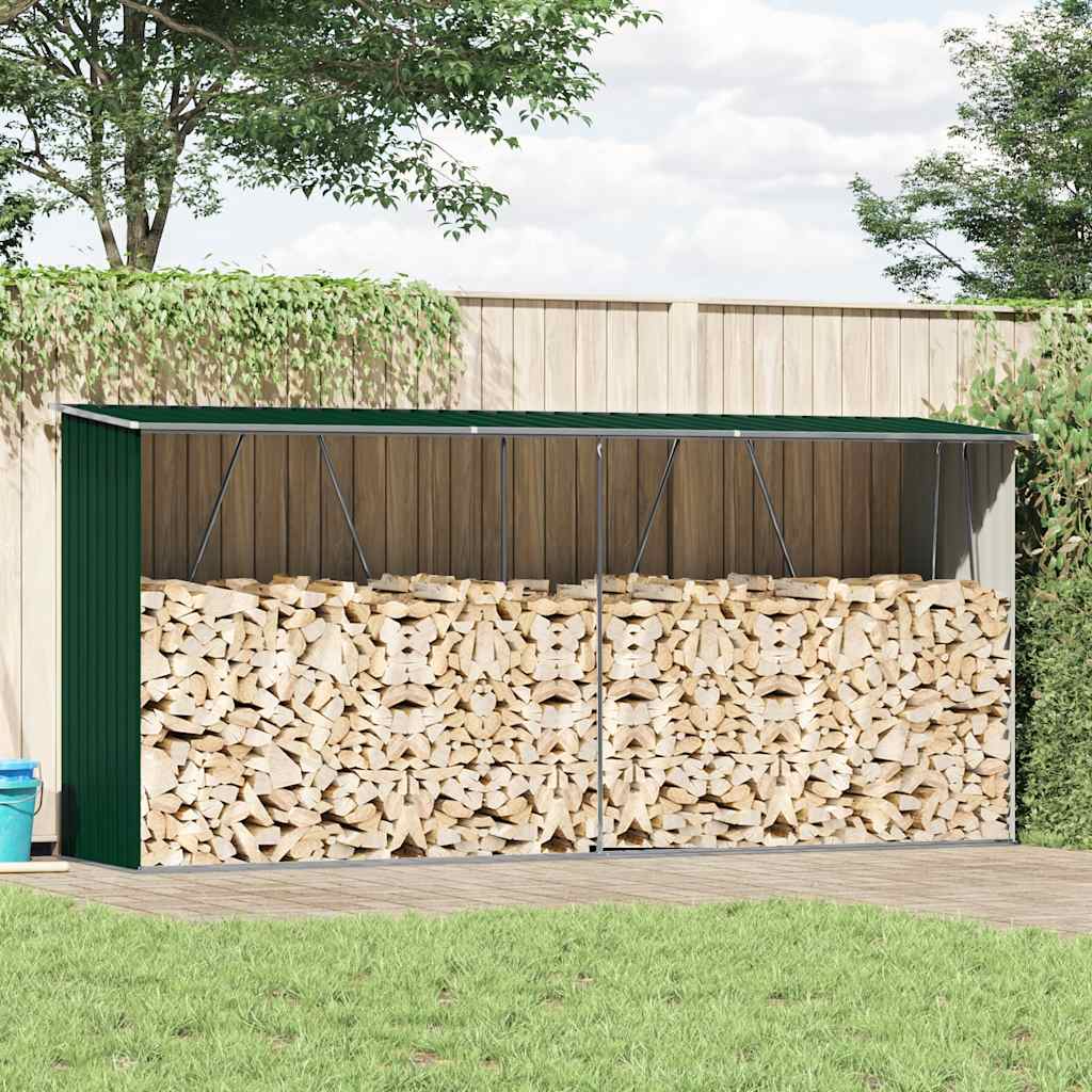 Garden Log Storage Shed Galvanised Steel 330x84x152 cm Green