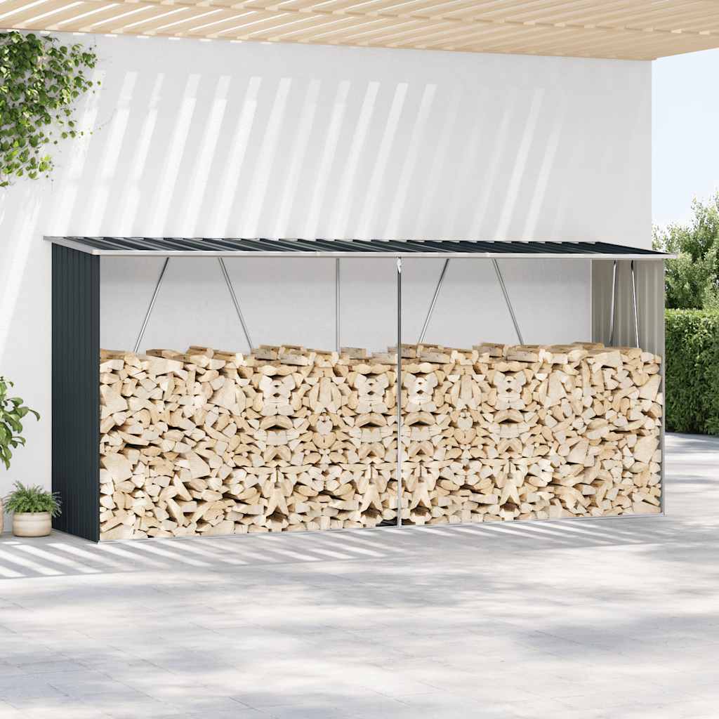 Garden Log Storage Shed Galvanised Steel 330x84x152 cm Anthracite