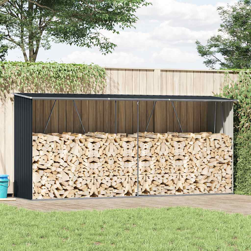 Garden Log Storage Shed Galvanised Steel 330x84x152 cm Anthracite