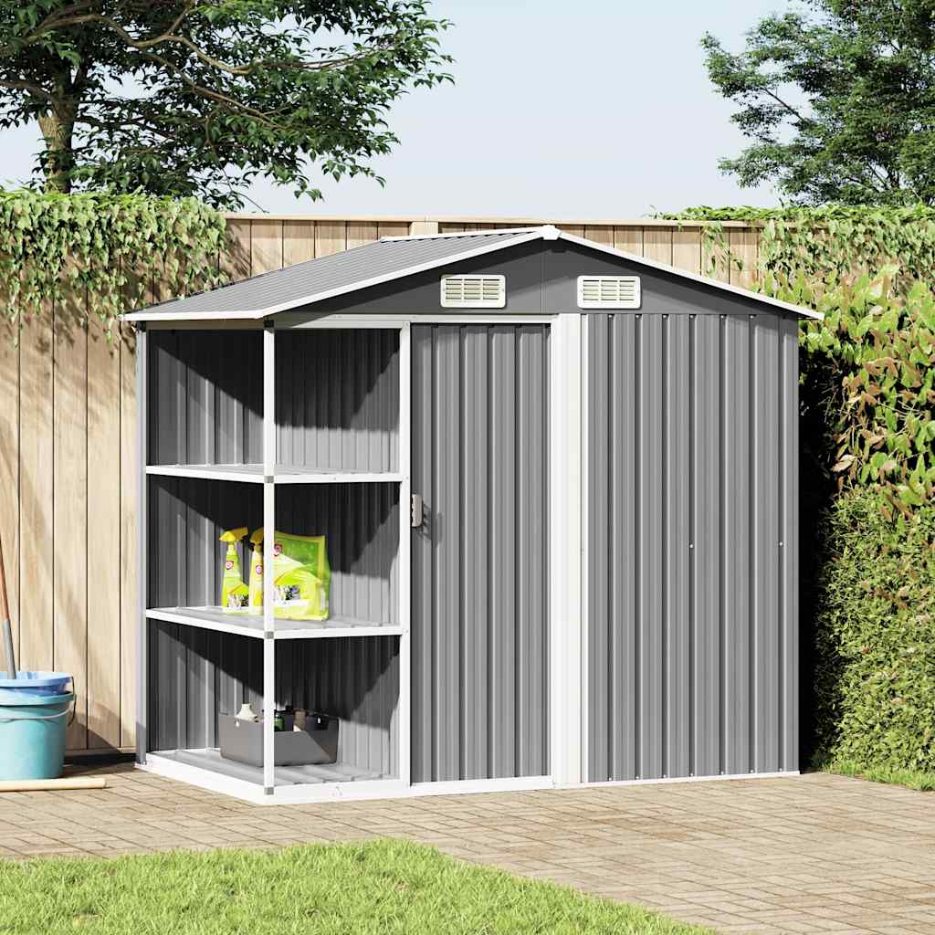 Garden Shed with Rack Grey 205x130x183 cm Iron