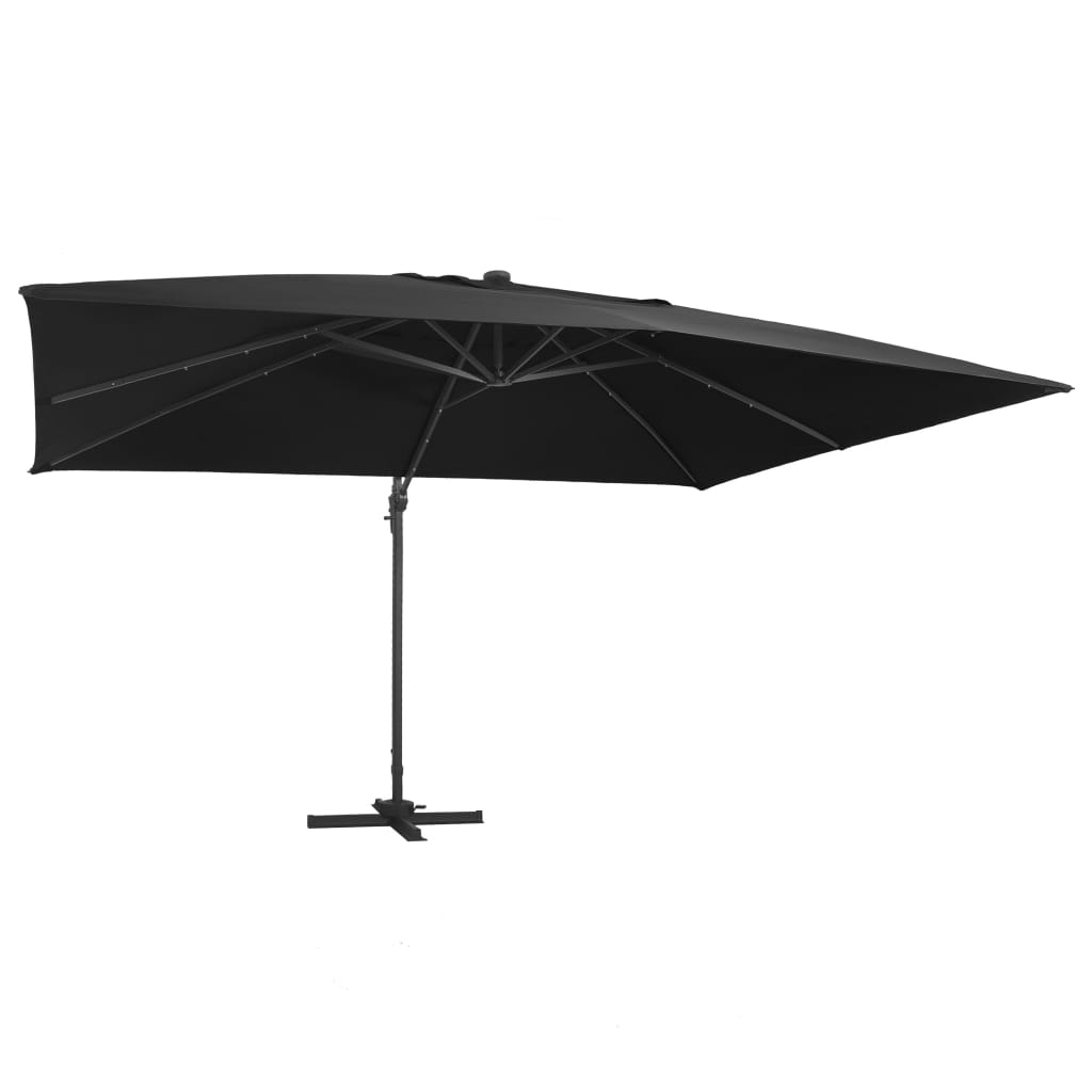 Cantilever Umbrella with LED Lights and Pole 400x300 cm Black
