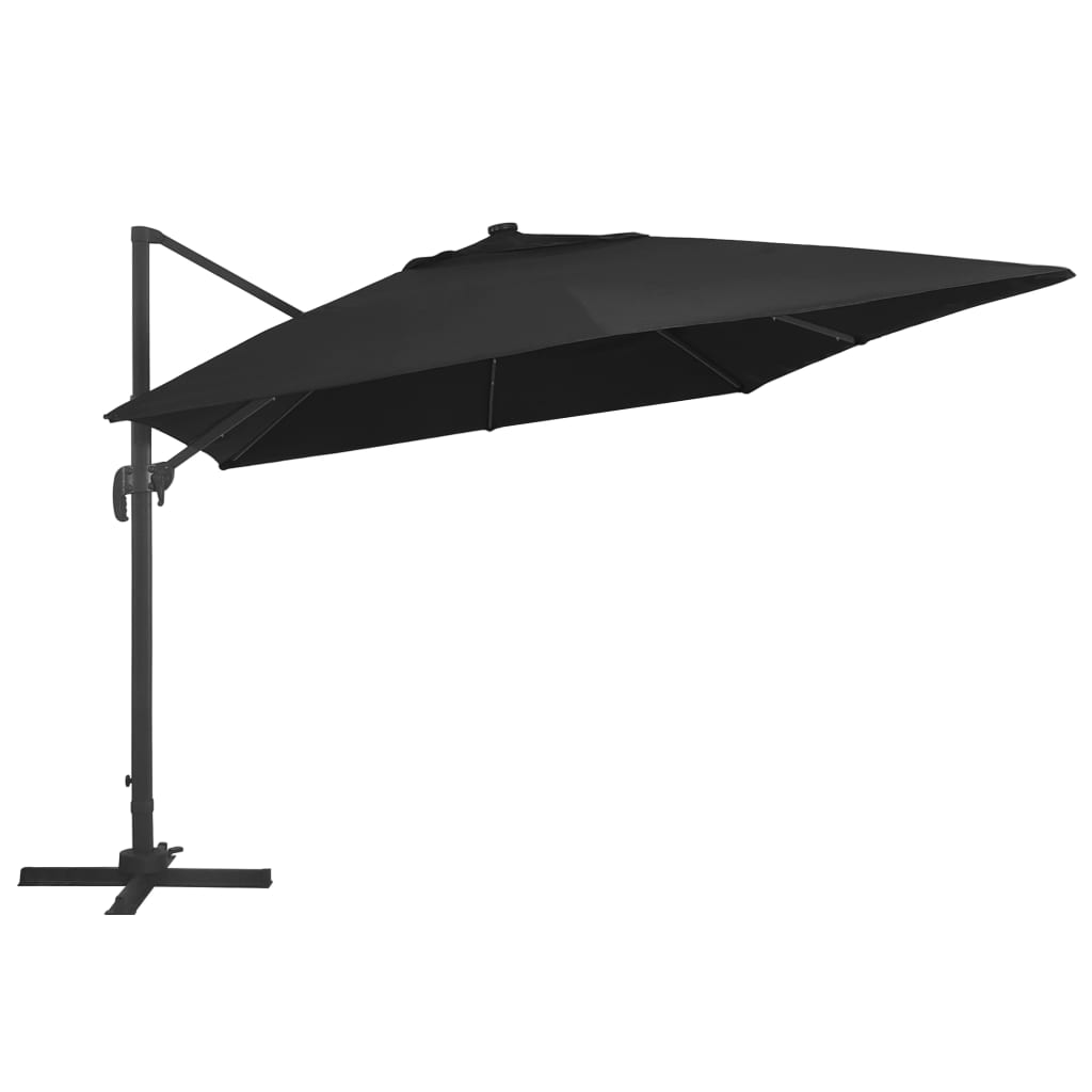 Cantilever Umbrella with LED Lights and Pole 400x300 cm Black