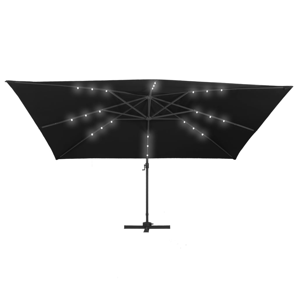 Cantilever Umbrella with LED Lights and Pole 400x300 cm Black