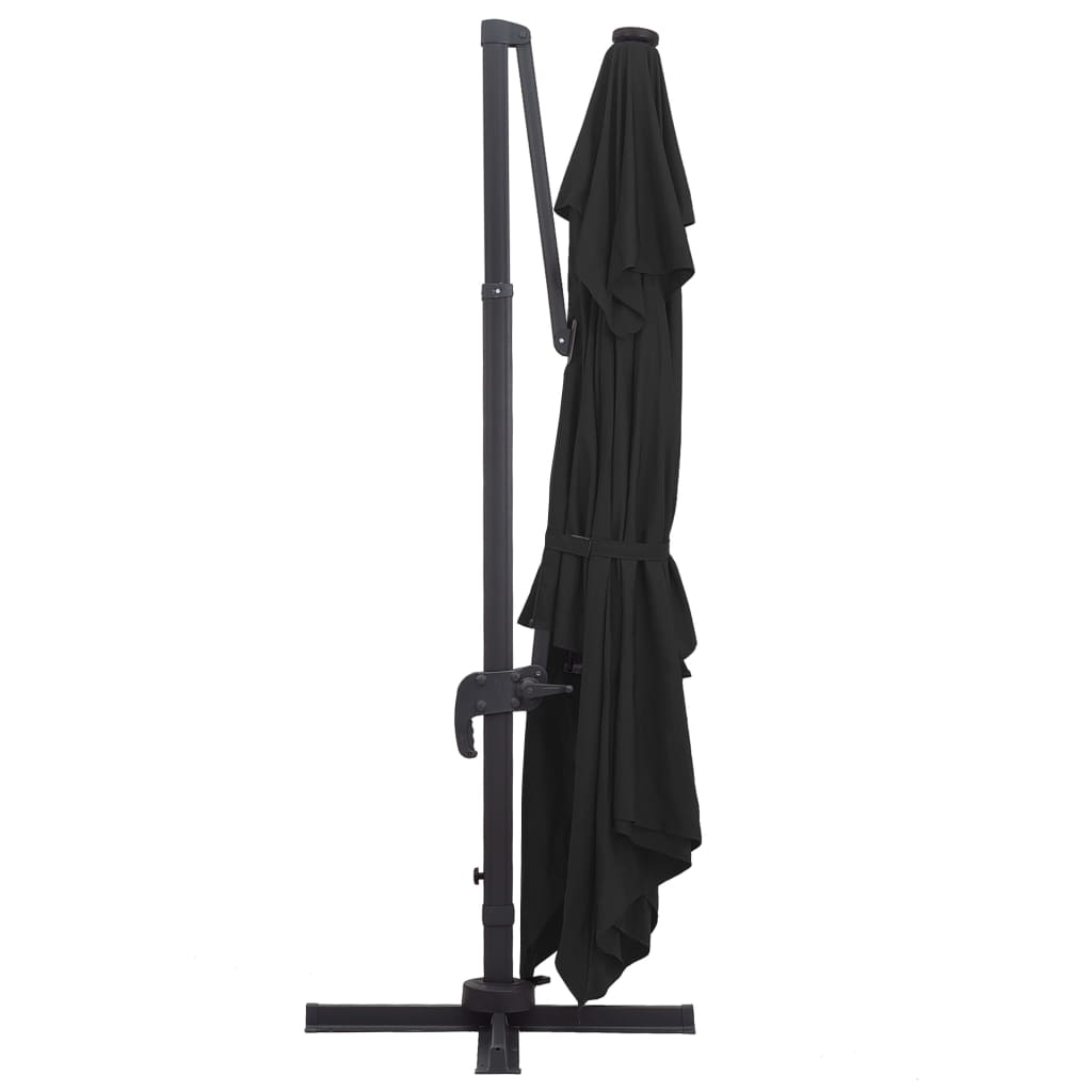 Cantilever Umbrella with LED Lights and Pole 400x300 cm Black