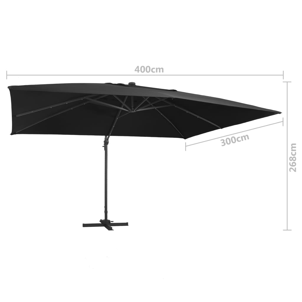 Cantilever Umbrella with LED Lights and Pole 400x300 cm Black