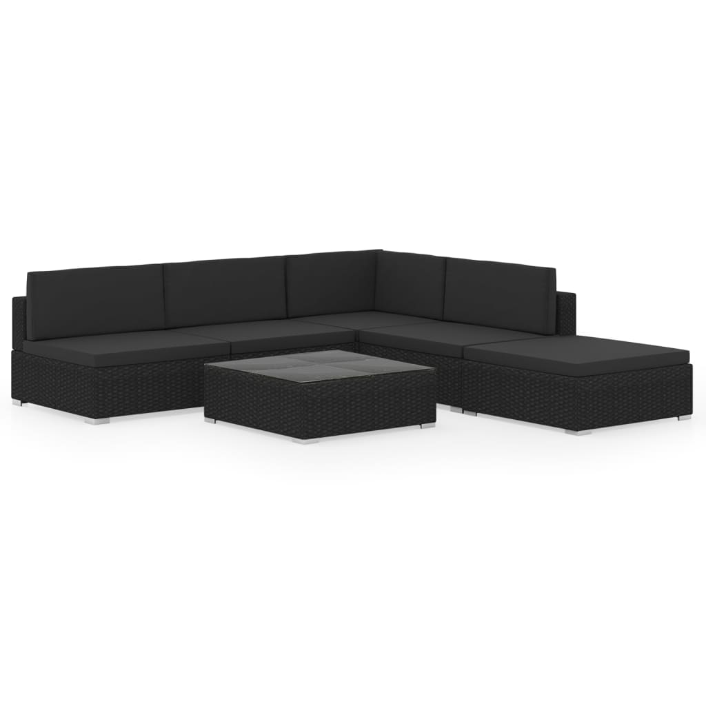 6 Piece Garden Lounge Set Black with Cushions Poly Rattan