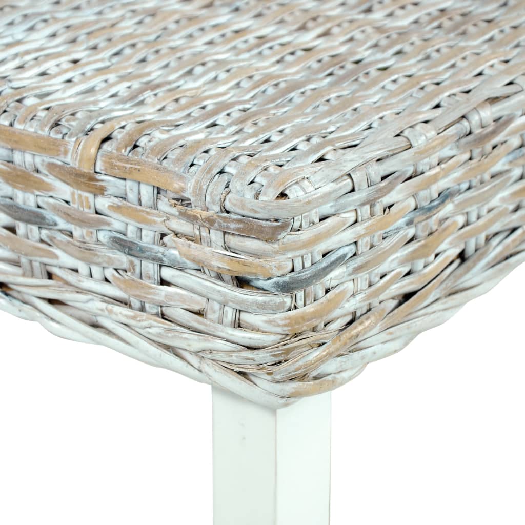 Bench 110 cm White Natural Kubu Rattan and Solid Mahogany Wood